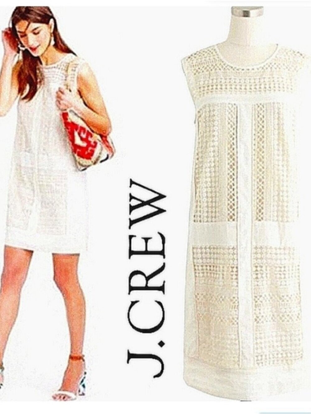 J. CREW | Crochet Dress Sleeveless Cream Sz M
